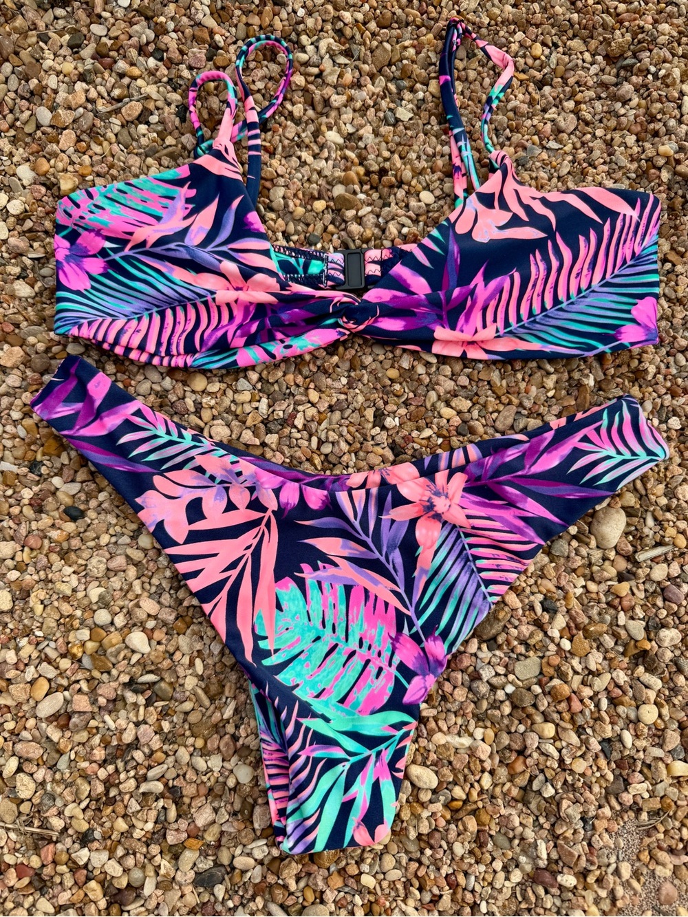 Blackbough Miami Nights Dark Floral Tropical Neon Cheeky Bikini Set